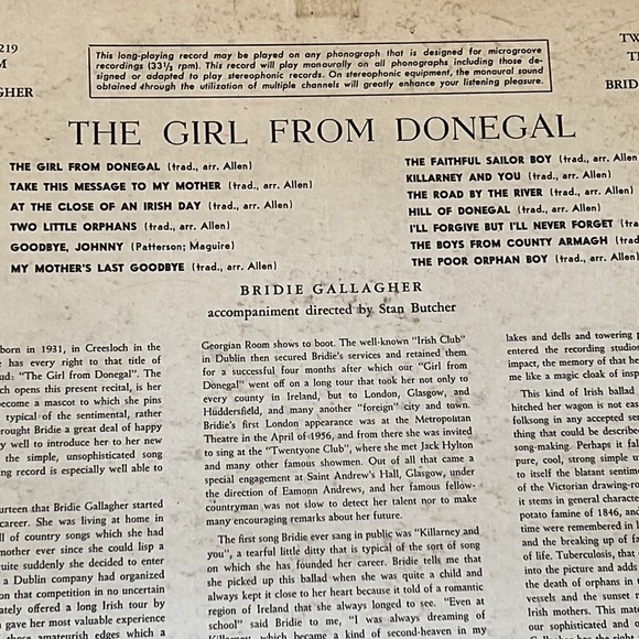 Vintage LP The Girl From Donegal Bridie Gallagher Vinyl - Picture 3 of 5